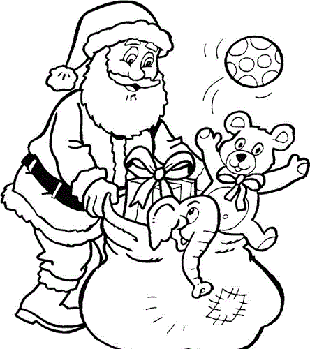Santa and runaway toys coloring page